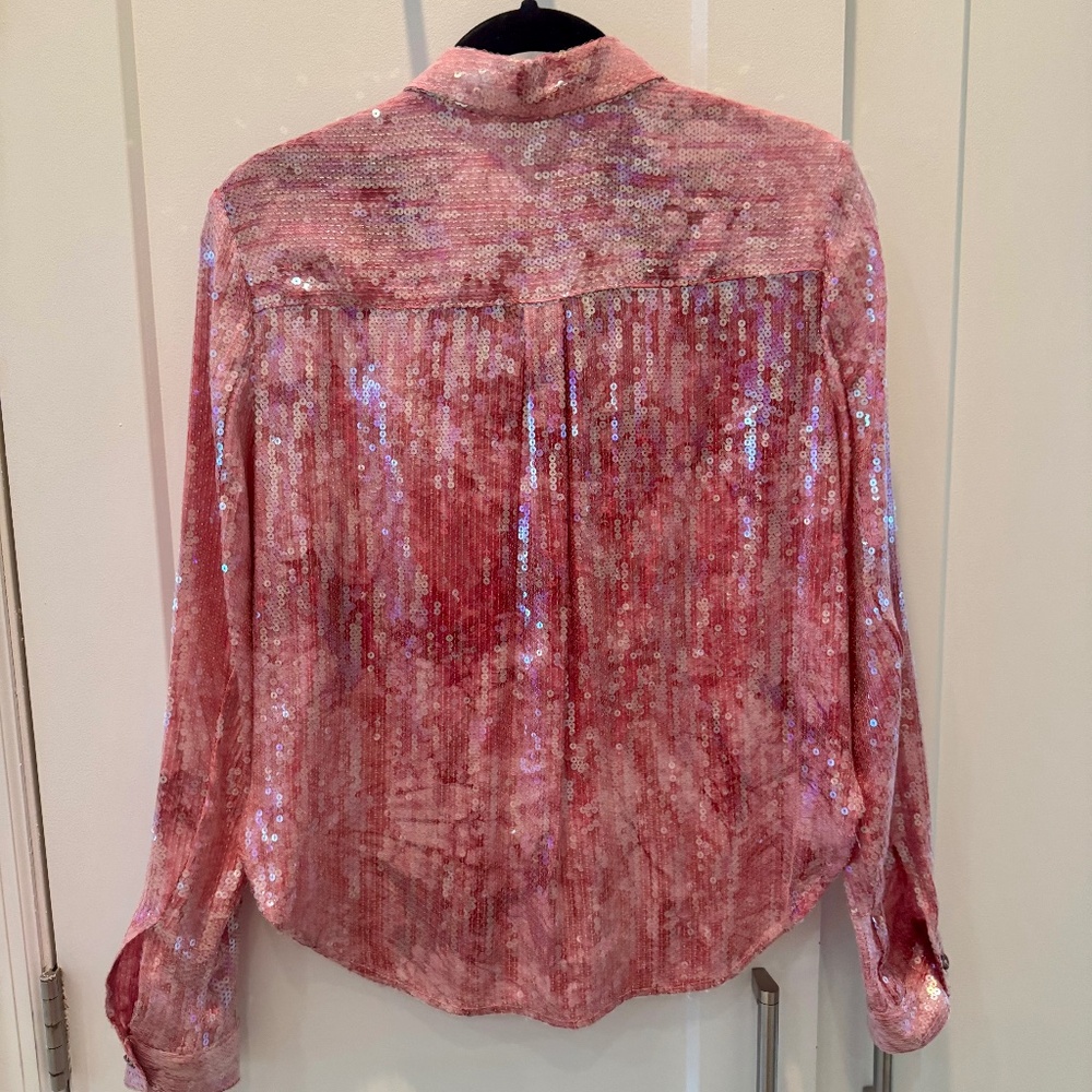 Pilcro Pink Sequin Button Down Top - image 4